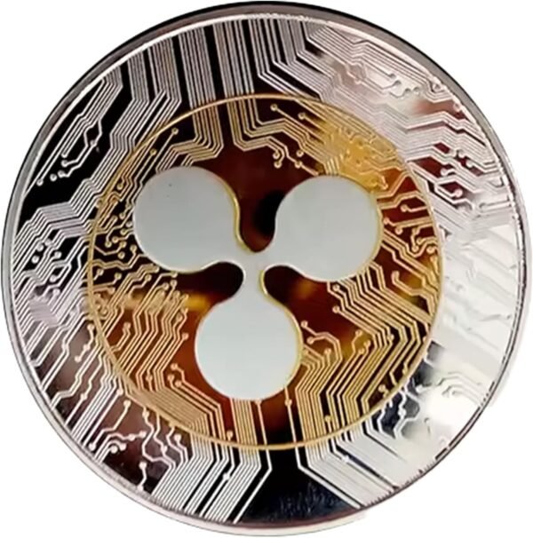XRP Ripple Blockchain Crypto Gold on Silver Plated Coin Collector’s Medallion with Blockchain Circuit Design