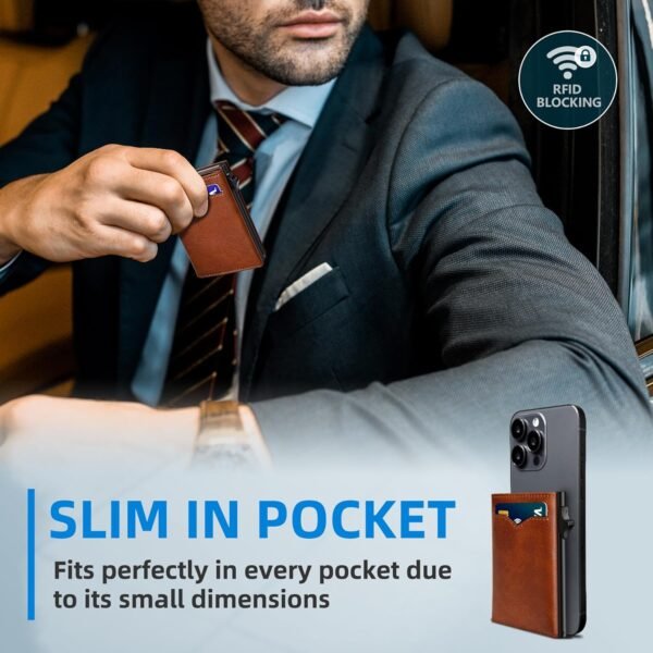 Wallet for Men,with Cash Pocket 2 ID Window 9-13 Cards,Metal Case Smart Slim Pop Up Credit Card Holder Flip with Magnetic Closure RFID Blocking Trifold wallet with Gift Box - Image 6