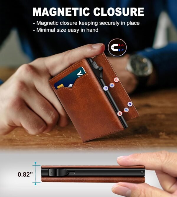 Wallet for Men,with Cash Pocket 2 ID Window 9-13 Cards,Metal Case Smart Slim Pop Up Credit Card Holder Flip with Magnetic Closure RFID Blocking Trifold wallet with Gift Box - Image 3