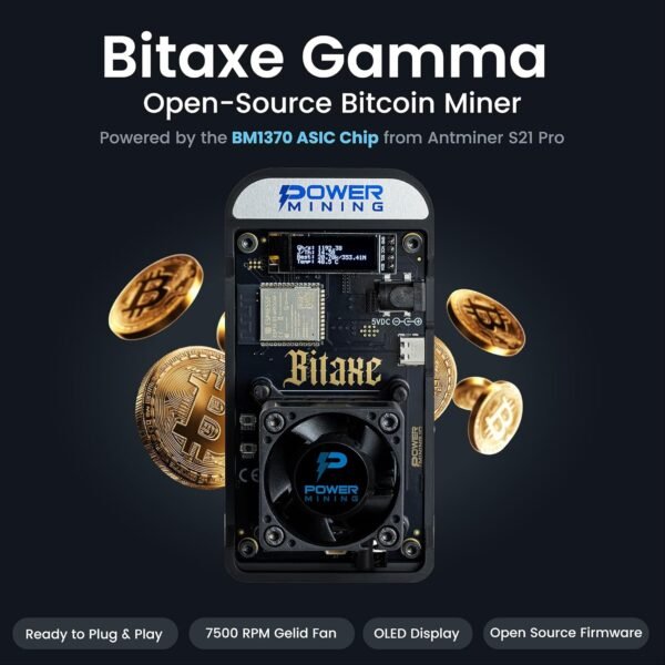 Bitaxe Gamma 601 ASIC Bitcoin Miner | 1.1 TH/s @ 18W | BM1370 Chip (Antminer S21 Pro) | Wi-Fi | USB-C | AxeOS | Open Source | Made in Europe | Incl. Power Supply & Stand - Image 2