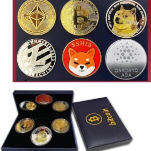 Gold Plated Physical Bitcoin (BTC) – Ethereum (ETH) Shiba Inu (SHIB) Binance (BNB) Polkadot (DOT) Dogecoin (Doge) Commemorative Coin – Blockchain Crypto Coin Set Display
