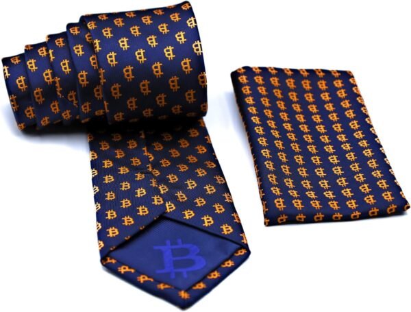 Bitcoin Men's Silk Tie and Pocket Square Combo, Men's Tie and Handkerchief Woven Silk Bitcoin pattern