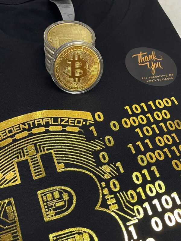 Golden Bitcoin T-Shirt for Crypto Currency Miners and Original Collectors Bitcoin Coin - Image 3