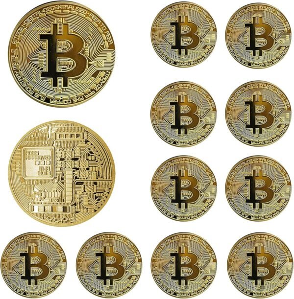 12Pcs Bitcoin Coin - Gold Physical Bitcoin Commemorative Tokens with Protective Case, Blockchain Cryptocurrency Collectibles for Home and Office Decoration(Gold)