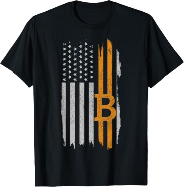 Bitcoin American Flag Patriotic Cryptocurrency Hodl T-Shirt